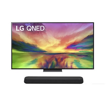 Vue de face du TV LG QNED, série QNED81 de la barre de son LG SE6S