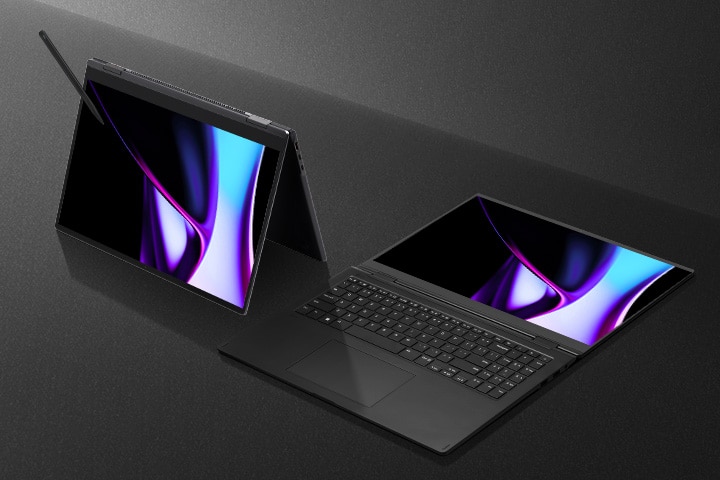 LG gram Pro 2-in-1 groupscene-tent mode and flat mode.	