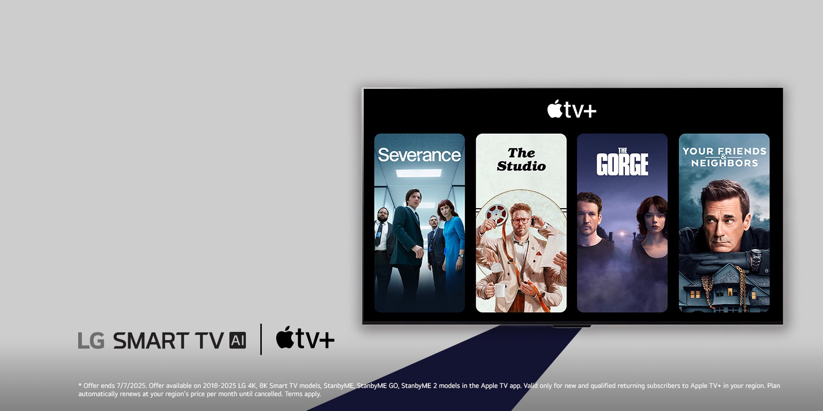LG TV with four TV show thumbnails are placed